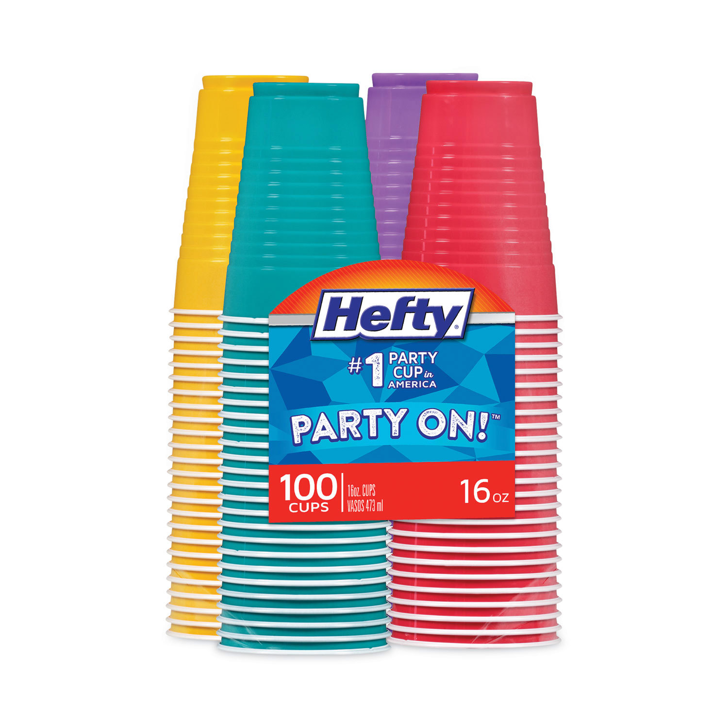 Easy Grip Disposable Plastic Party Cups, 16 oz, Assorted, 100/Pack, 4Pk/Carton